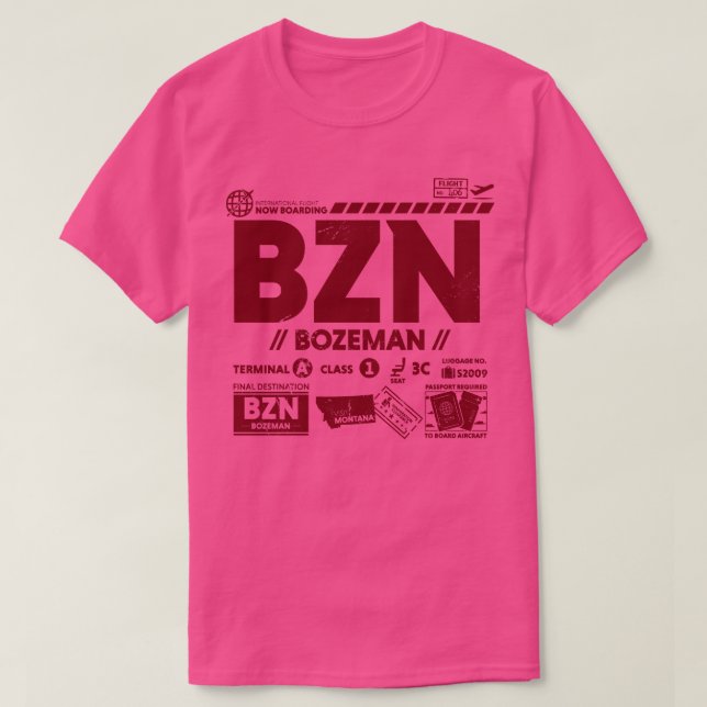 Vintage Bozeman BZN-flygplatskod Resedagardag Retr T Shirt (Design framsida)