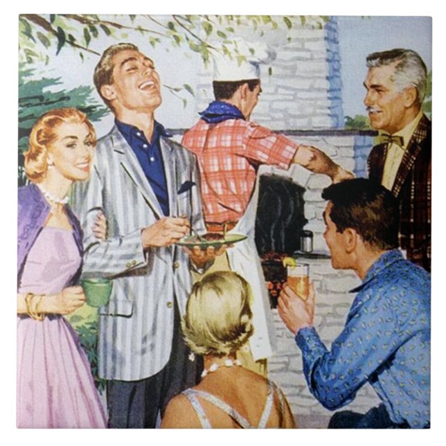 vintage BQ party varje dag Kakelplatta (Framsidan)