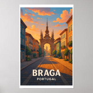 Vintage Braga Portugal Reseskylt Poster