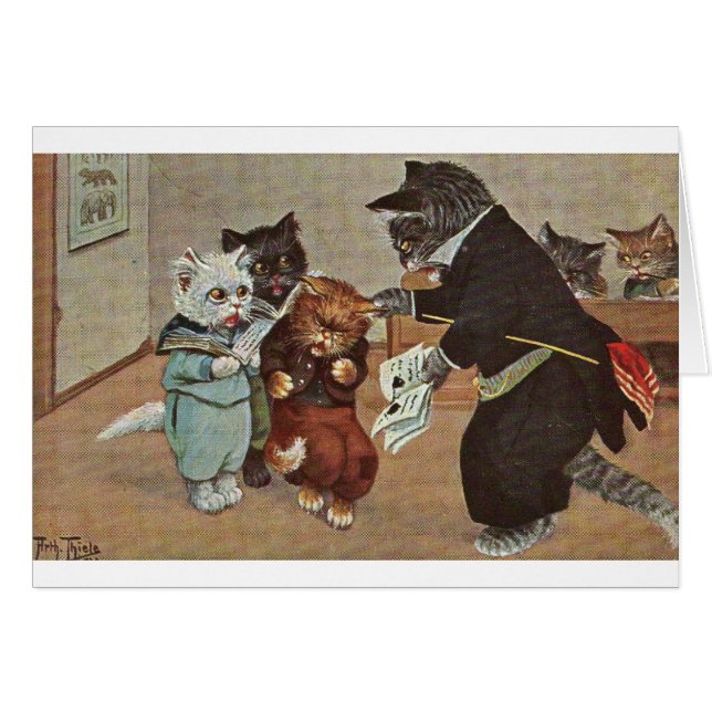 Vintage - bråkmakarekattungen skolar in, hälsningskort (Framsidan Horizontal)