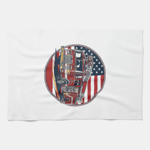 Vintage brandbil amerikansk flagga cirkel vektor s kökshandduk