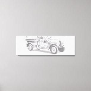 vintage brandbil blyertsteckning brandman ritning canvastryck