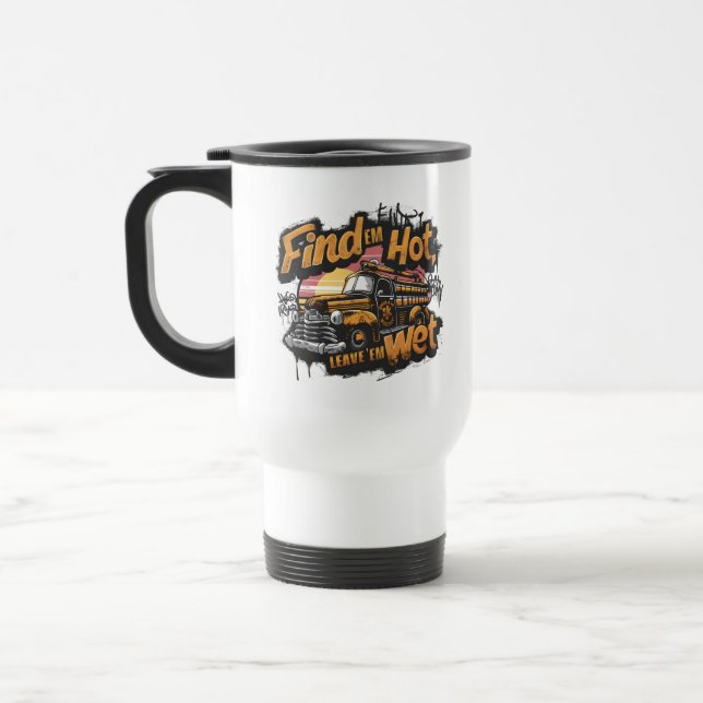 Vintage brandbil solnedgångsgrafik resemugg (Vänster)