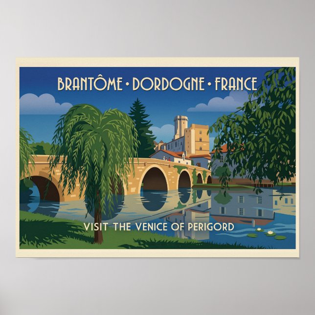 Vintage Brantôme Dordogne Frankrike Resemålning Af Poster (Framsidan)