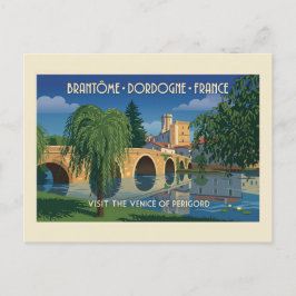 Vintage Brantôme Dordogne Frankrike Resemålning Af Vykort