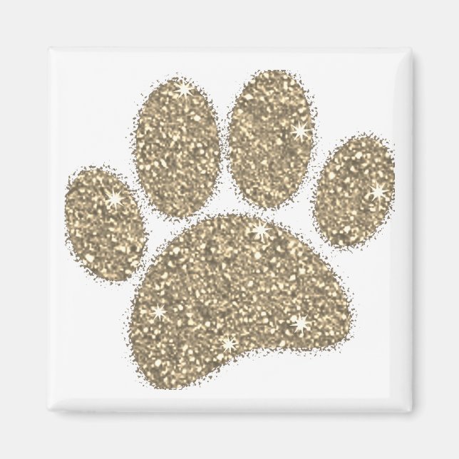 Vintage Brass Faux Glitter Dog Paw Print Magnet (Framsidan)