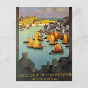 Vintage Bretagne, Audierne, Frankrike- Vykort