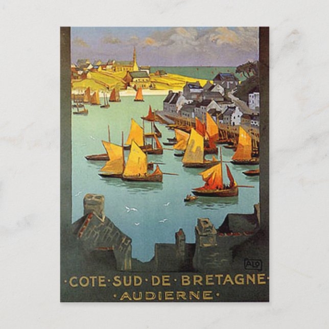 Vintage Bretagne, Audierne, Frankrike- Vykort (Framsida)