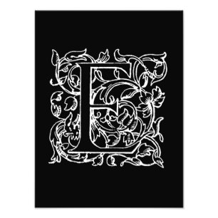 Vintage Brev E Monogram Black White Monogramme Fototryck