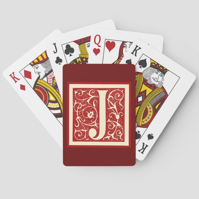 Vintage Brev J Monogram Initial Red Casinokort (Baksidan)