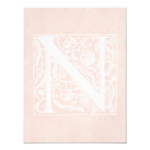 Vintage Brev N Monogram Ro Rosa Parchment "N" Fototryck