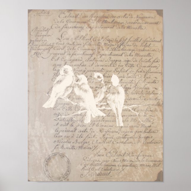 Vintage Brev och fågelPoster Poster (Framsidan)