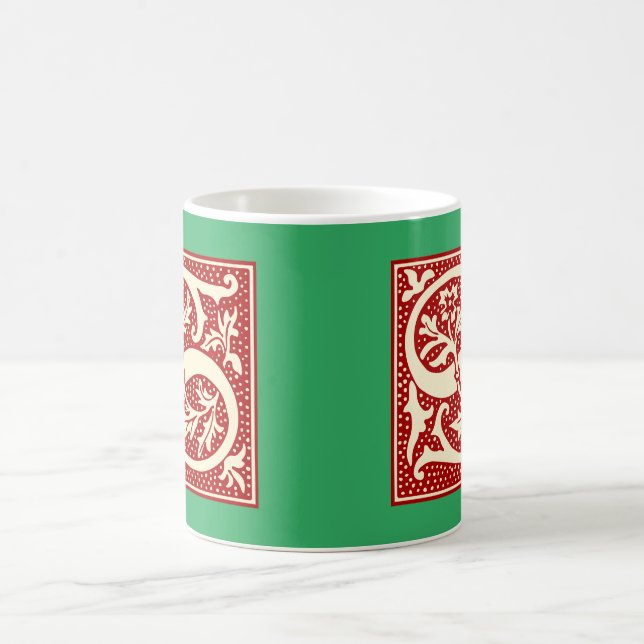 Vintage Brev S Monogram Initial Red Grönt Kaffemugg (Center)
