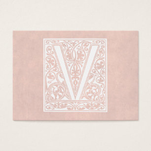 Vintage Brev V Monogram Ro Rosa Parchment ’V’ Visitkort