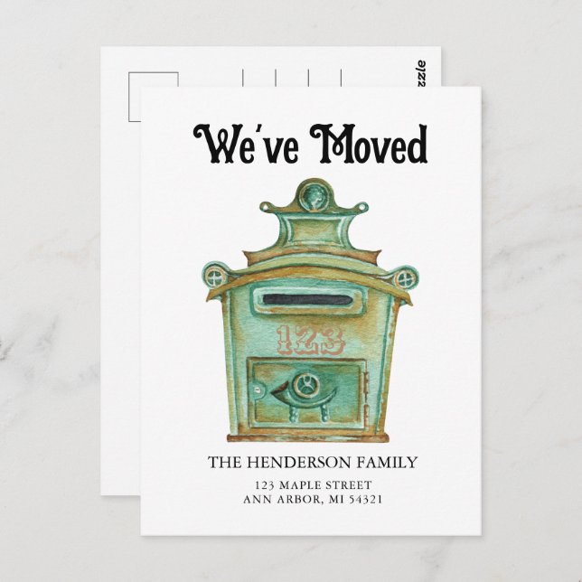 Vintage brevlåda flyttmeddelande vykort (Fram/baksida)