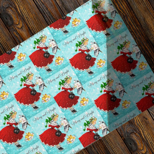 Vintage-brevlåda röd glitter-flicka presentpapper (Skapare uppladdad)