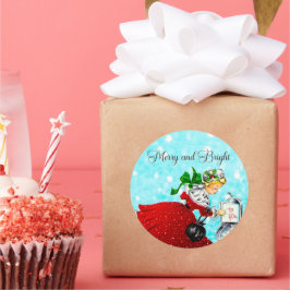 Vintage-brevlåda röd glitter-flicka runt klistermärke