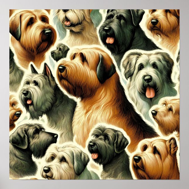 Vintage Briard Hund Sömlös Poster (Framsidan)