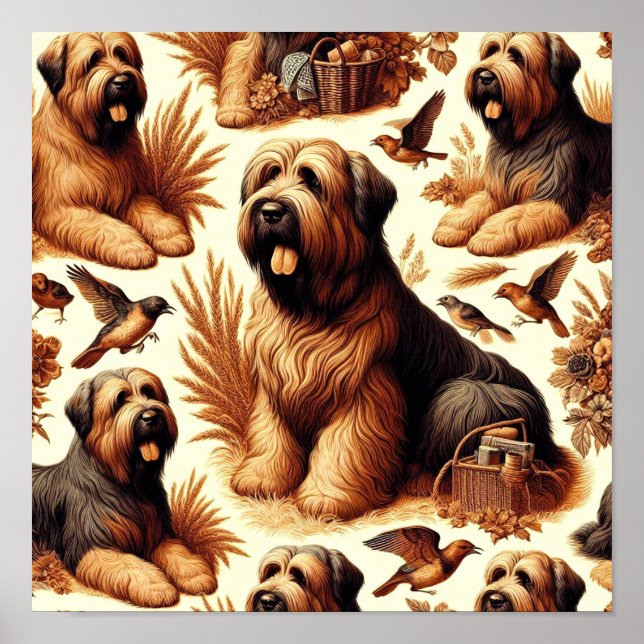 Vintage Briard Hund Sömlös Poster (Framsidan)