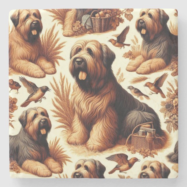 Vintage Briard Hund Sömlös Stenunderlägg (Framsidan)