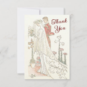Vintage Bride and Groom Old Fashioned Bröllop Tack Kort