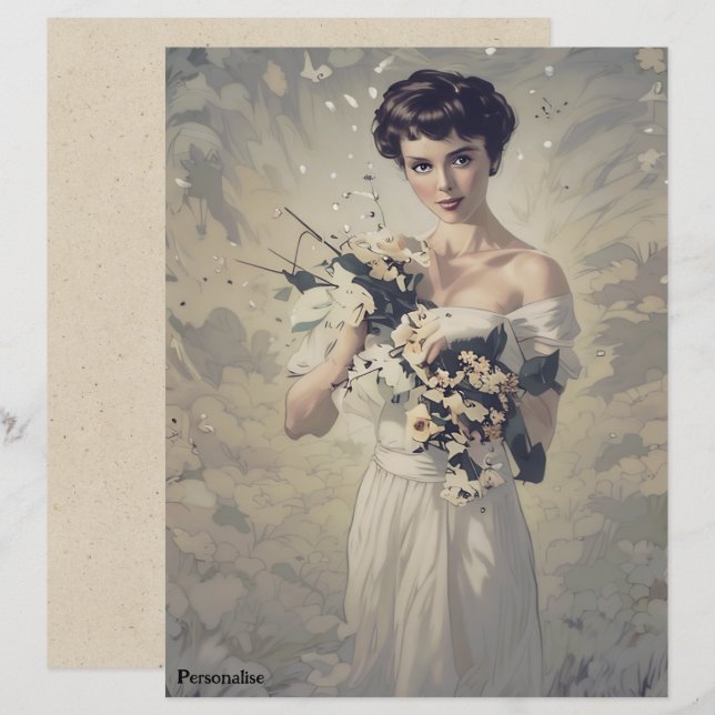 Vintage Bride Blommigt Personal 1920s ScrapbookPap (Fram/baksida)