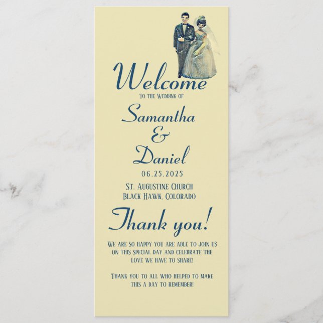 Vintage Bride Groom Bröllop Ceremony Program (Framsida)