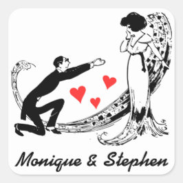 Vintage Bride, Groom Personlig Bröllop Sticker Fyrkantigt Klistermärke