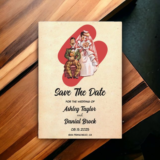 Vintage Bride Groom Retro Bröllop spara datum Inbjudningar (Skapare uppladdad)