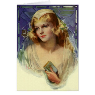 Vintage Bride holding a Bible, Religiösa Bröllop OBS Kort
