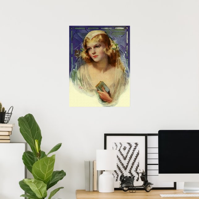 Vintage Bride holding a Bible, Religiösa Bröllop Poster (Hemmakontoret)