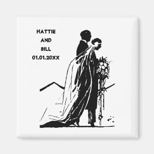 Vintage Bride och Groom Silhouette Magnet