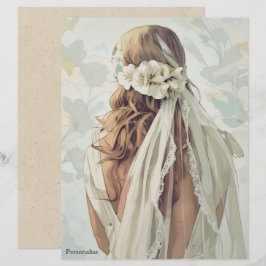 Vintage Bride White Flowers Veil Scrapbook Papper