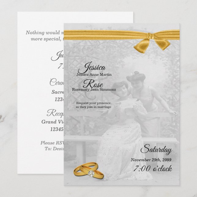 Vintage Brides Gay bröllopsinbjudan Inbjudningar (Fram/baksida)