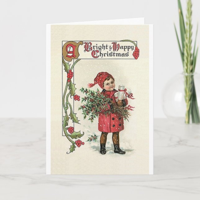 Vintage Bright- och Lycklig-julkort Helgkort (Framsida)