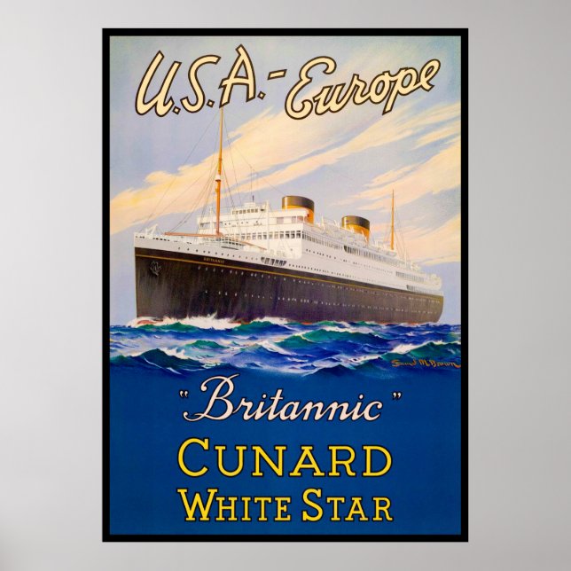 Vintage "Britannic" Cunard White Star Poster (Framsidan)