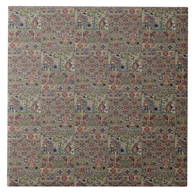 Vintage British Embroidery Mönster Blue Rosa Kakelplatta (Framsidan)