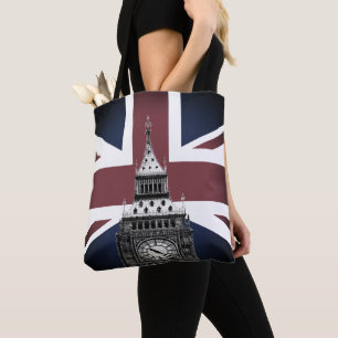 Vintage British Flagga & Big Ben, London, Storbrit Tygkasse