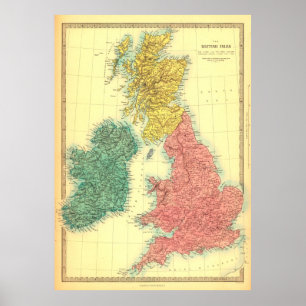 Vintage British Isles karta Poster