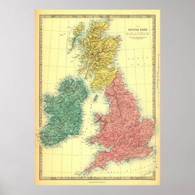Vintage British Isles karta Poster (Framsidan)