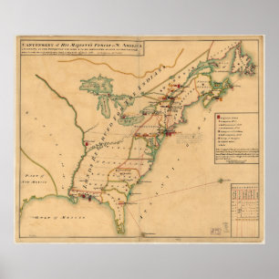 Vintage British Occupation Karta of America (1765) Poster
