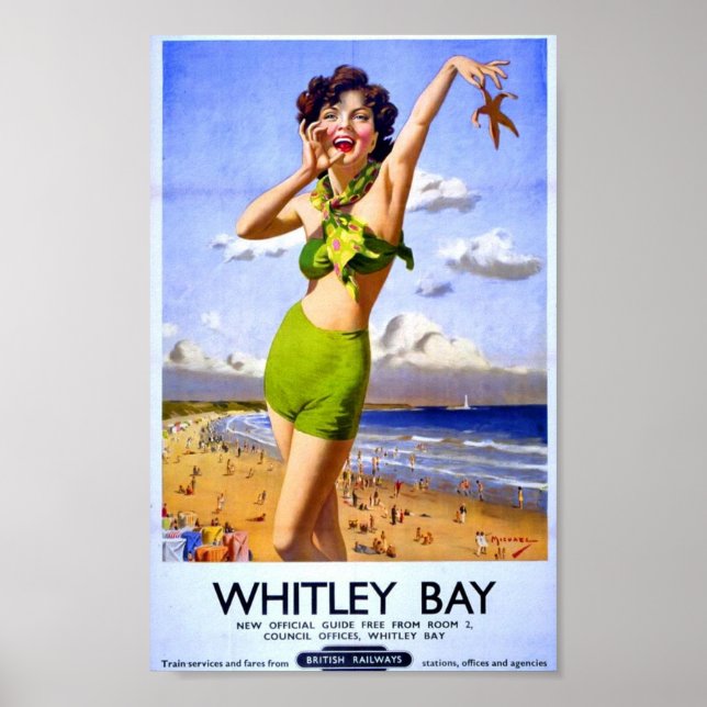 Vintage British Poster Beach Helgdag British Rail (Framsidan)