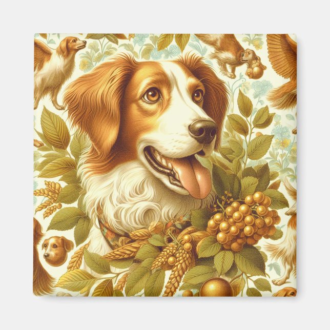 Vintage Brittany-Hund, målning Magnet (Framsidan)