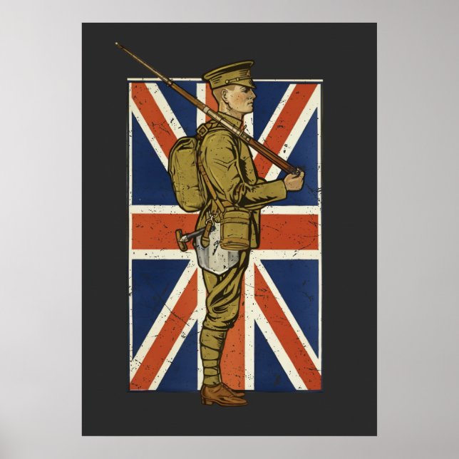 Vintage brittisk flagg soldat poster (Framsidan)