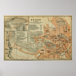 Vintage BRNO Tjeckien Karta (1911) Poster