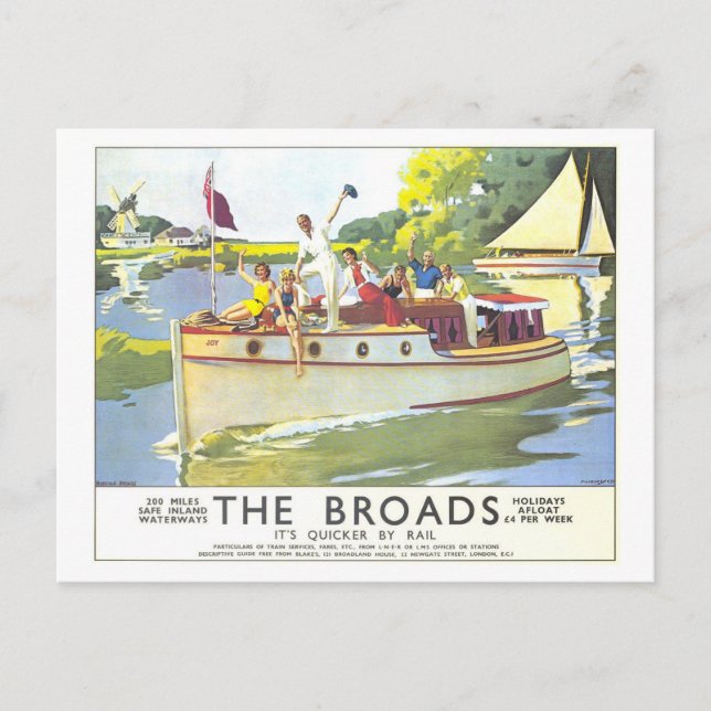 Vintage Broads in England Travel Poster Vykort (Framsida)