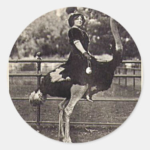 Vintage Broadway Actress Riding an Ostrich Runt Klistermärke