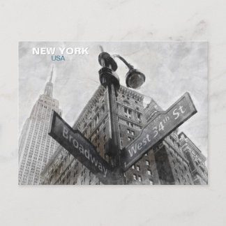 Vintage Broadway Corner Sign - New York City Post Vykort