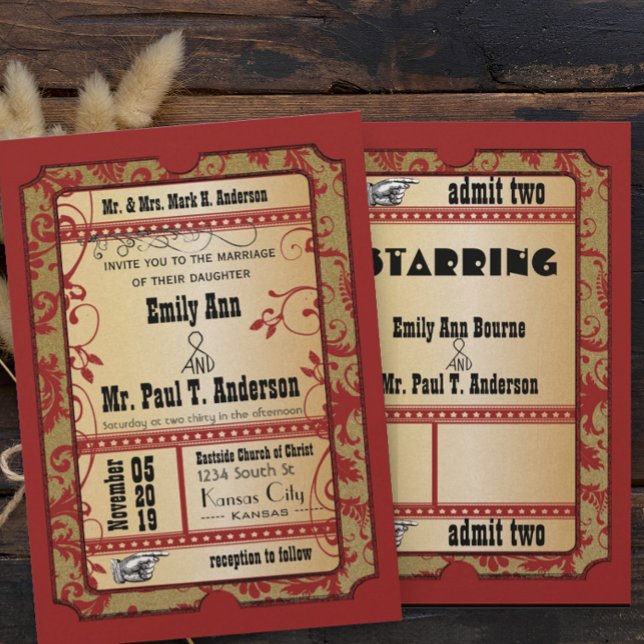 Vintage Broadway Poster Guld Movie Biljett Bröllop Inbjudningar (Skapare uppladdad)