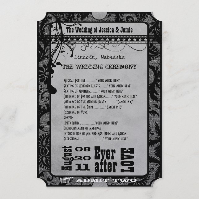 Vintage Broadway Poster Movie Biljett Bröllop Program (Framsida)